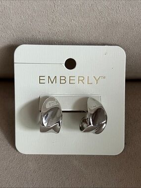 NWT Emberly Silver Sculptural Hoop Earrings for Pierced Ears